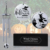 Halloween witch wind chime with silver tubes and broomstick charm